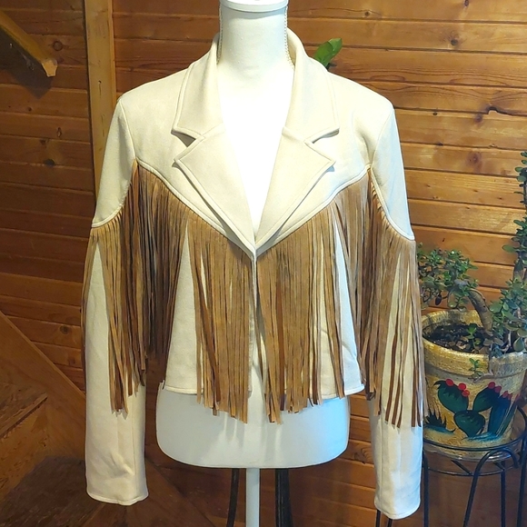 Saints & Hearts Jackets & Blazers - Saints & Hearts Faux suede leather fringe cropped jacket L Western